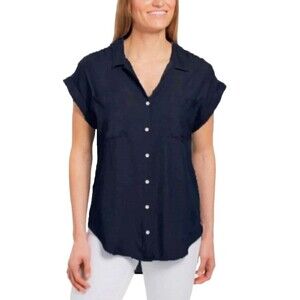 Jachs Girlfriend Women's 100% Rayon Quinn Cap‎ Sleeve Button Front Blouse